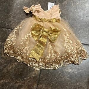 Elegant Gold and Peach Baby Dress